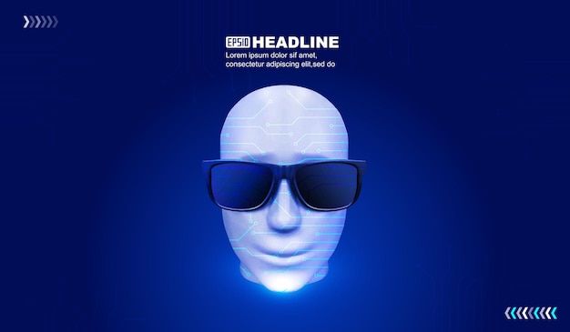 Visages de robot de rendu 3D et concepts d'intelligence artificielle de circuits