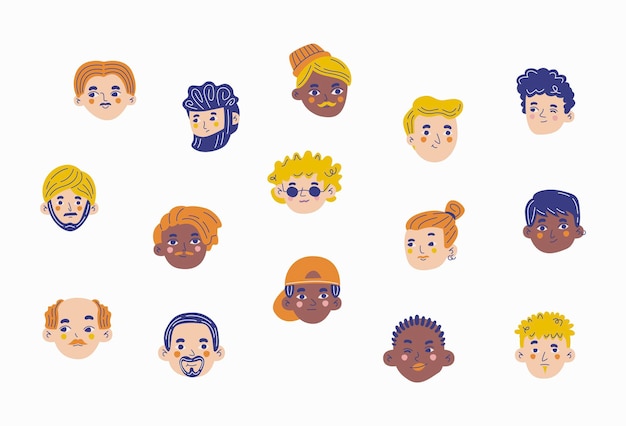 Visages simples au design plat