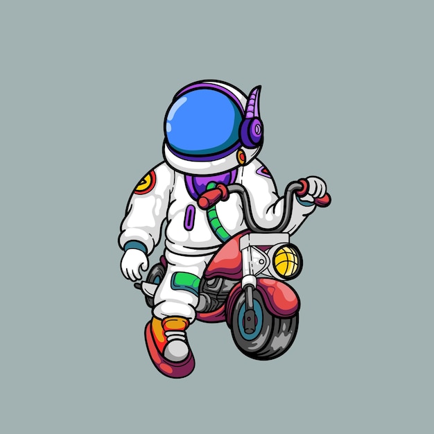 Vecteur visite d'un astronaute avec un scooter dans l'espace