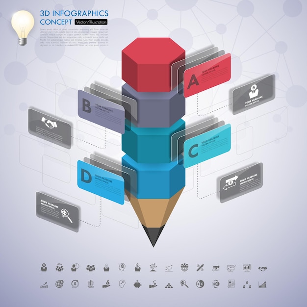 Visualisation des données du modèle d'infographie 3d Peut être utilisé pour le nombre d'options de mise en page du flux de travail