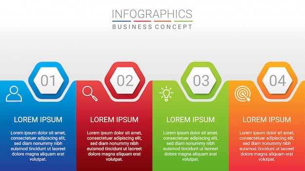 Visualisation Des Données D'entreprise, Modèle Infographique Avec 4 étapes Sur Fond Gris, Illustration