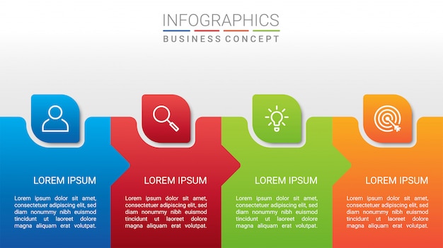 Visualisation Des Données D'entreprise, Modèle Infographique Avec 4 étapes Sur Fond Gris, Illustration