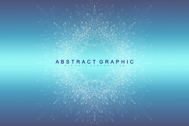 Visualisation de données volumineuses Arrière-plan abstrait graphique Intelligence artificielle et apprentissage automatique Toile de fond de profondeur Tableau minimal virtuel avec composés Illustration vectorielle Données volumineuses