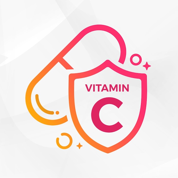 Vecteur vitamine c, pilule, bouclier, icône, logo, protection, médecine, santé, vecteur, illustration