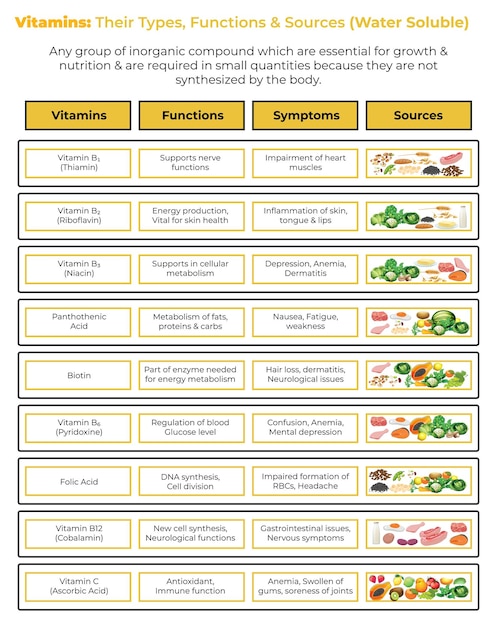 Les vitamines, leurs types, leur fonction et leur source