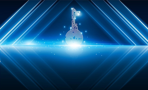 Vitesse de la flèche abstraite Key Door open Light out technology et avec des triangles de néon Concept de communication Hitech innovation background vector design