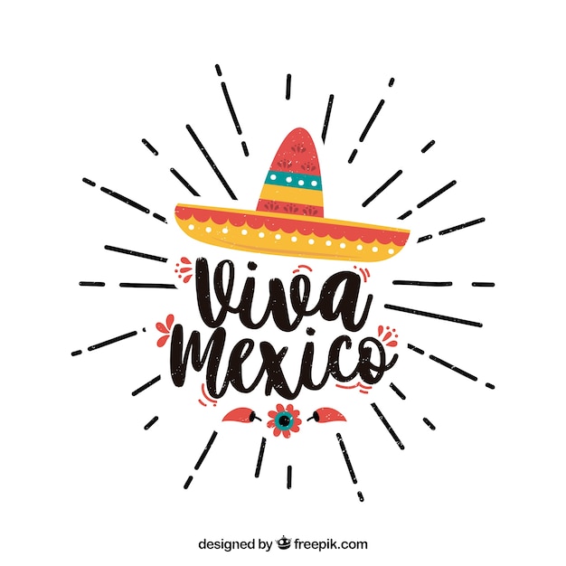 Viva mexico lettrage de fond avec un chapeau