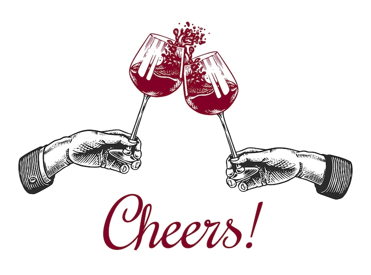 Vecteur vive les toasts et les verres de vin