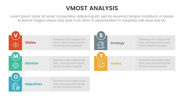 Vmost analyse modèle cadre infographie modèle d'étape en 5 points avec longue boîte rectangle concept d'information de fond gris pour la présentation de diapositives