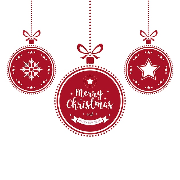 Des vœux de Noël, des ornements, des bijoux rouges suspendus sur un fond isolé.