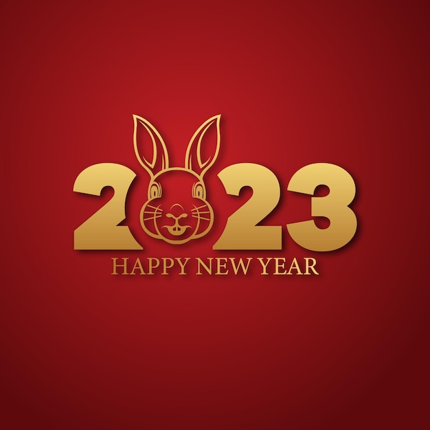 Vecteur voeux de nouvel an 2023 bonne année 2023 avec tête de lapin 2023 couleur or illustration vectorielle de nouvel an 2023 fond de nouvel an