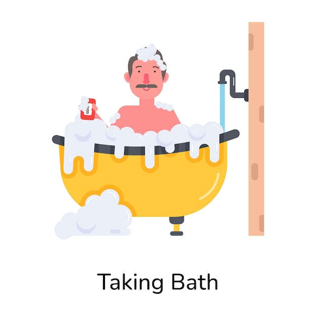 Voici une icône plate d'une personne qui prend un bain.