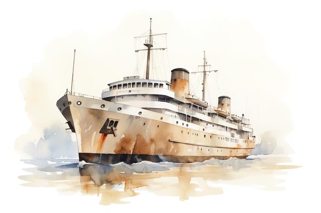 Vecteur voilier illustration aquarelle peinte à la main bateau en papier blanc flottant dans l'eau