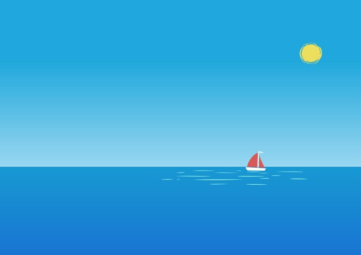 Vecteur un voilier sur l'océan avec un soleil