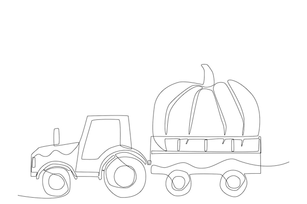 Une Voiture Apporte Une Citrouille Géante Comme Dessin Au Trait De Thanksgiving