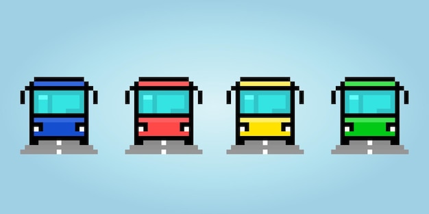 Voiture De Bus Pixel 8 Bits Pour Les Ressources De Jeu Et Les Motifs De Point De Croix Dans Les Illustrations Vectorielles