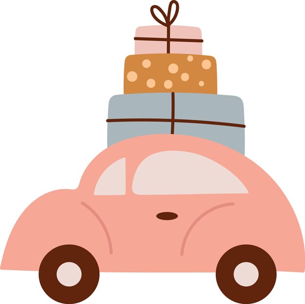 Vecteur une voiture avec des cadeaux de noël