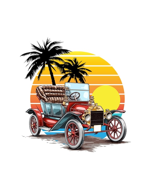 Voiture classique Vector voiture classique sur la plage d'été