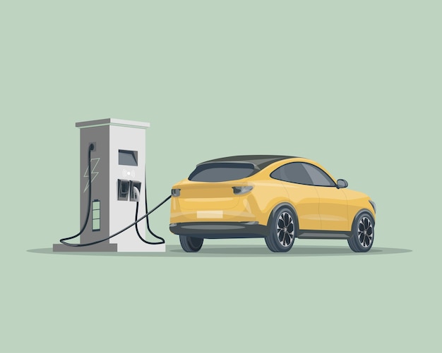 Voiture électrique à Une Borne De Rechargele Concept De Recharge D'une Voiture électrique