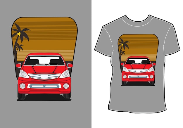 Voiture été Coucher De Soleil Plage Mer Nature Ligne Illustration Graphique Art Conception De T-shirt