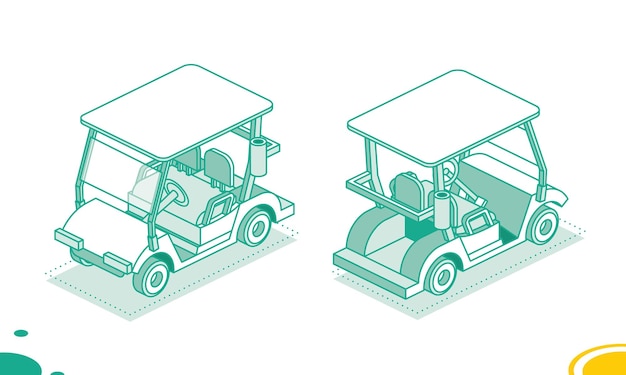 Voiture De Golf Isolée Sur Fond Blanc Symbole De Voiture De Golf Isométrique Illustration Vectorielle Vue Avant Et Arrière