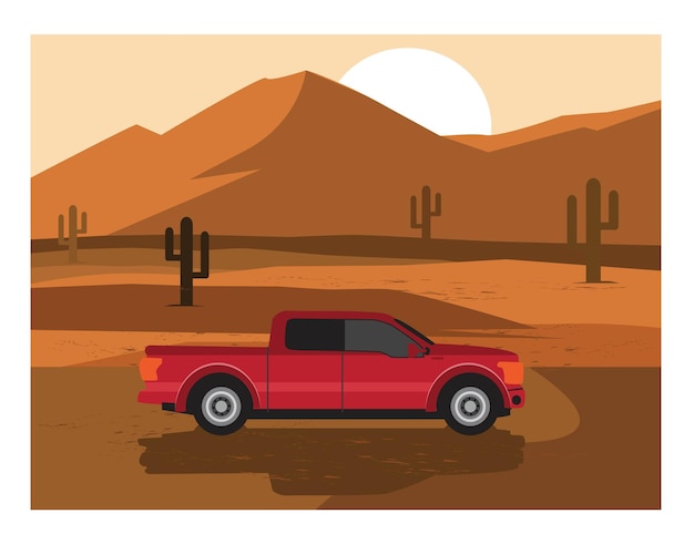 Vecteur voiture sur l'illustration de dessin animé du désert