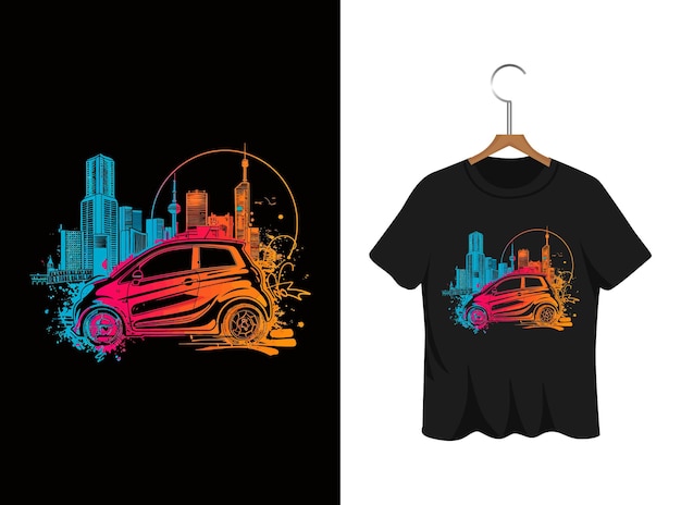 Vecteur voiture avec illustration de la ville pour la conception de t-shirts