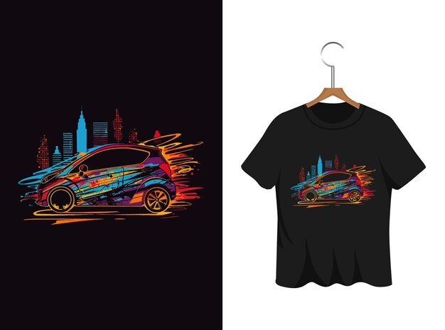 Vecteur voiture avec illustration de la ville pour la conception de t-shirts