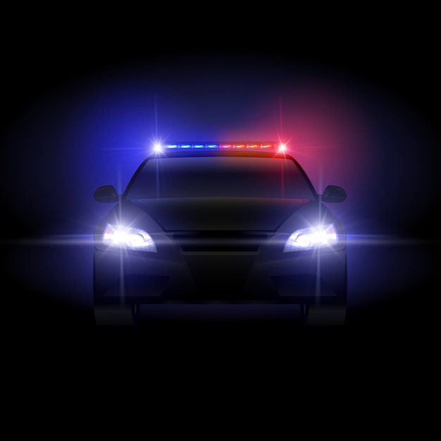 Voiture de police du shérif pendant la nuit avec une illustration de lumière clignotante.