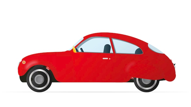 Voiture Rouge Dans Un Style Ancien. Voiture Rouge Réaliste Isolée Sur Fond Blanc. Illustration De Stock.