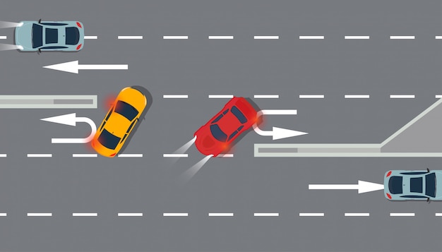 Voiture Rouge Et Jaune Vue De Dessus Illustration Trafic Routier.