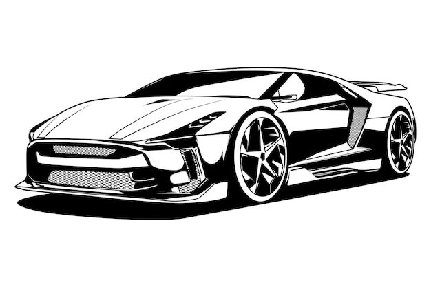 Voiture de sport noir et blanc ou illustration vectorielle de supercar