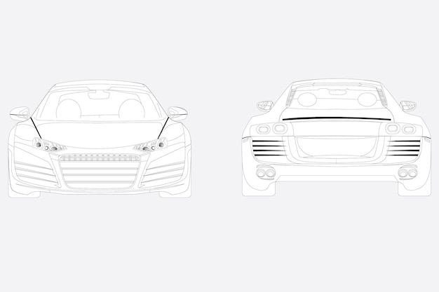 voiture de style sport à rayures noires et blanches visible de l'avant et de l'arrière