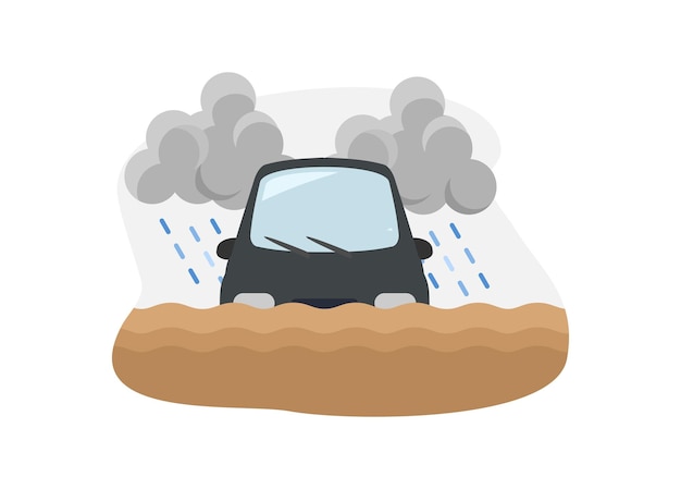 Une voiture submergée dans l'inondation Illustration plate simple