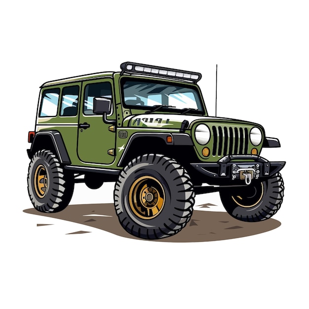 Une Voiture De Transport De Jeep Dessinée à La Main, Illustration Vectorielle, Clipart, Fond Blanc.