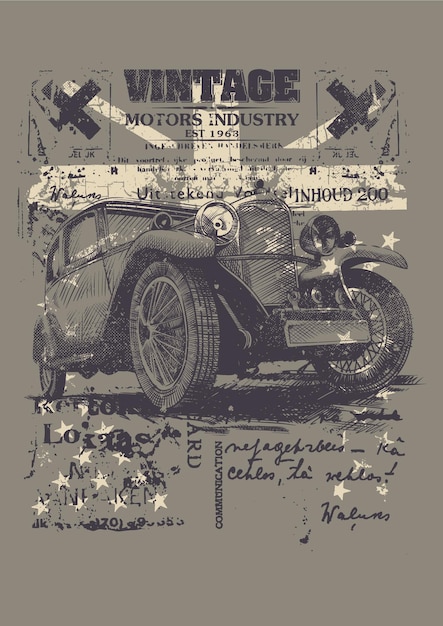 Voiture vintage sur fond de drapeau et de texte