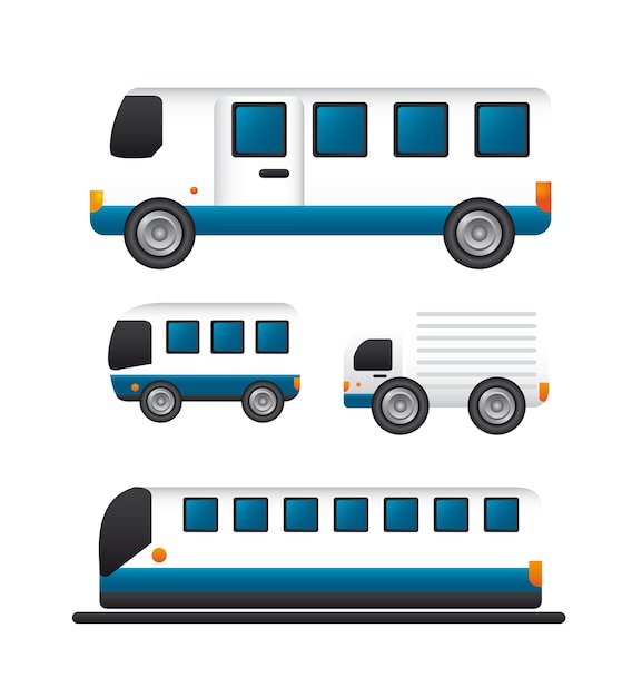 Vecteur voitures de transport et icônes de bus