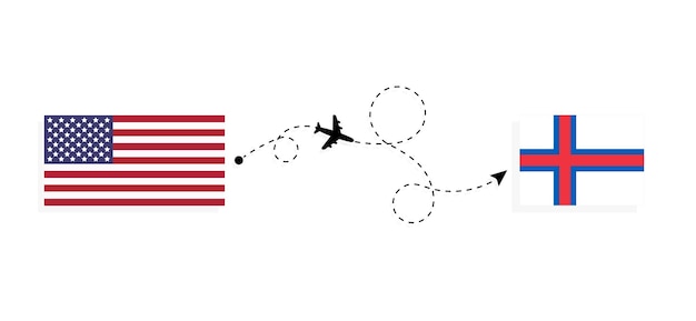 Vol et voyage des États-Unis aux îles Féroé en avion de passagers Concept de voyage
