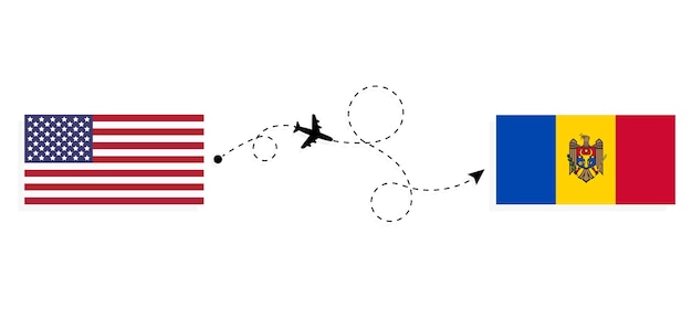 Vol Et Voyage Des états-unis Vers La Moldavie En Avion De Passagers Concept De Voyage