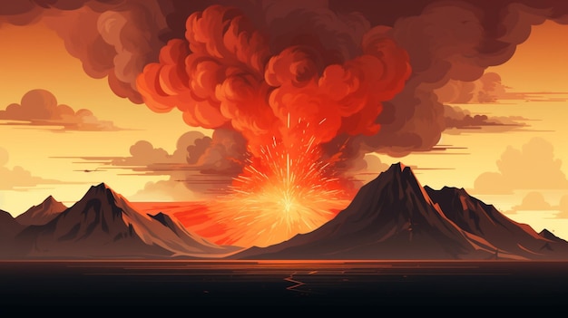 Vecteur un volcan avec une étoile rouge au milieu