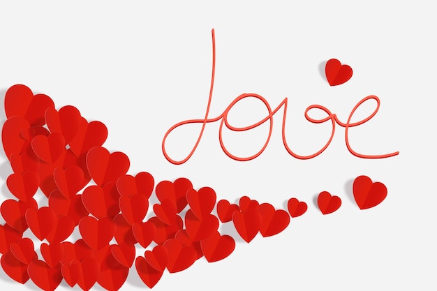 Voler des coeurs en papier rouge avec inscription d'amour sur fond blanc Saint Valentin Un symbole d'amour Espace pour copier