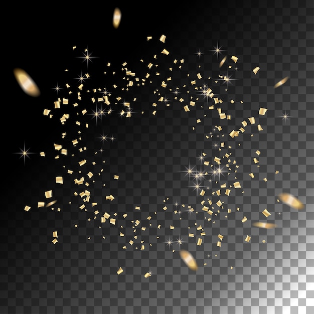 Voler Des Confettis D'or. Cadre De Cercle Abstrait Formé Par La Diffusion De Paillettes