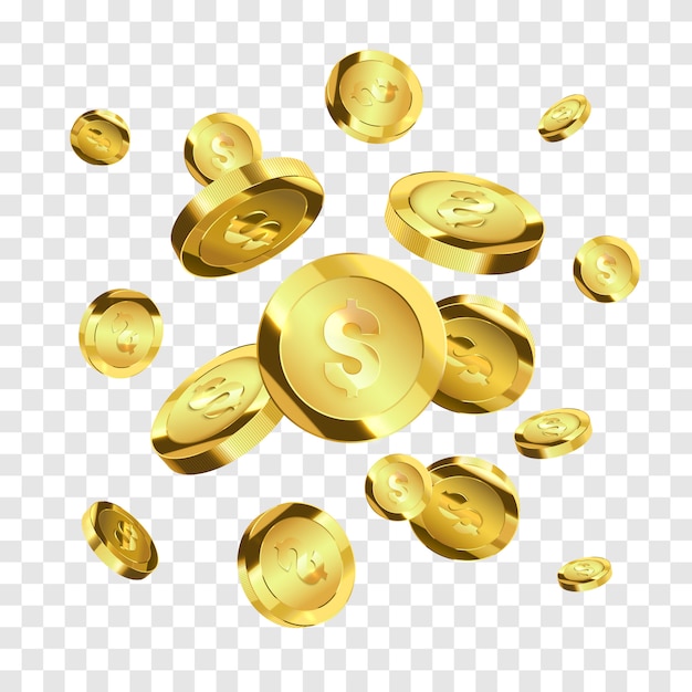 Voler des pièces d'or isolées. Argent vecteur