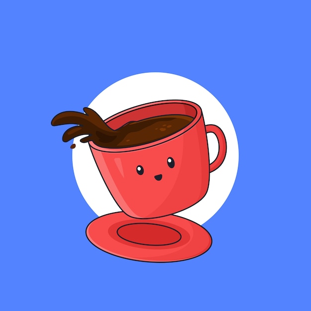 Voler Une Tasse Mignonne Avec Un Design Plat De Dessin Animé Illustration Contour Café Renversé