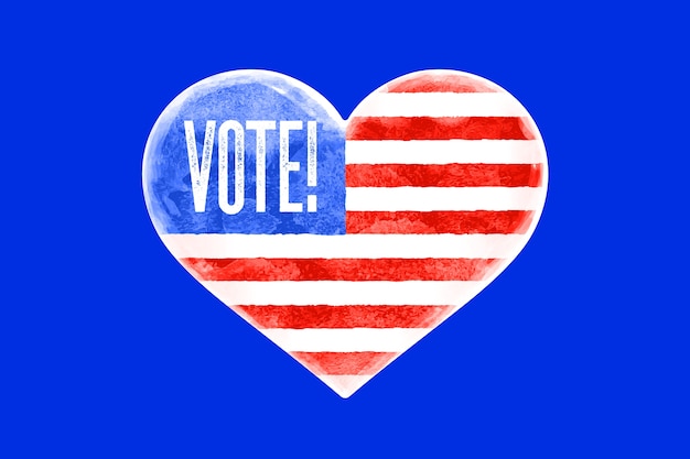 Vote, états-unis. Affiche De Forme De Coeur, Texte Vote, Drapeau Des états-unis D'amérique. Vote, Symbole Du Coeur Rouge Et Bleu Sur Fond Blanc. Coeur Avec Drapeau Américain.