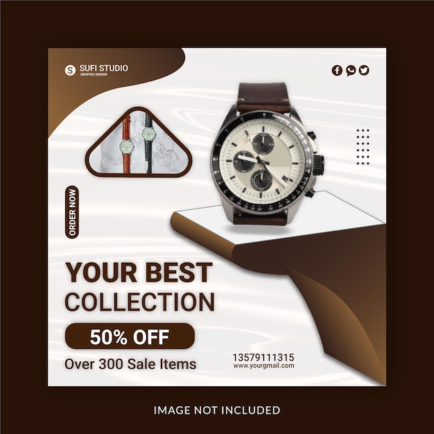 Votre meilleure collection de montres Modèle de bannière Instagram pour publication sur les médias sociaux
