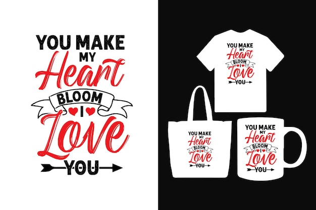 Vecteur vous faites fleurir mon cœur, je t'aime, citations de lettrage de la saint-valentin pour t-shirt et marchandise