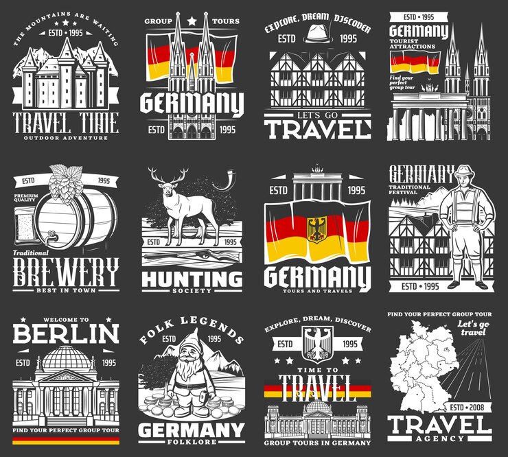 Vecteur voyage aux icônes vectorielles de l'allemagne repères allemands