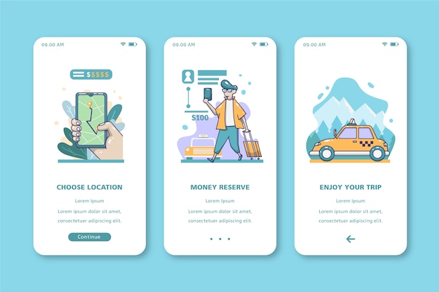 Voyage avec la conception de l'interface mobile de taxi