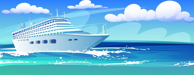 Vecteur voyage de croisière d'été navire de ligne voyage de vacances voyage de loisirs touristique voyage nautique dessin animé ciel station de luxe d'été illustration vectorielle